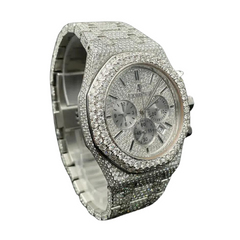 Audemars Piguet Customised Diamond Watch Silver Dial and Chain