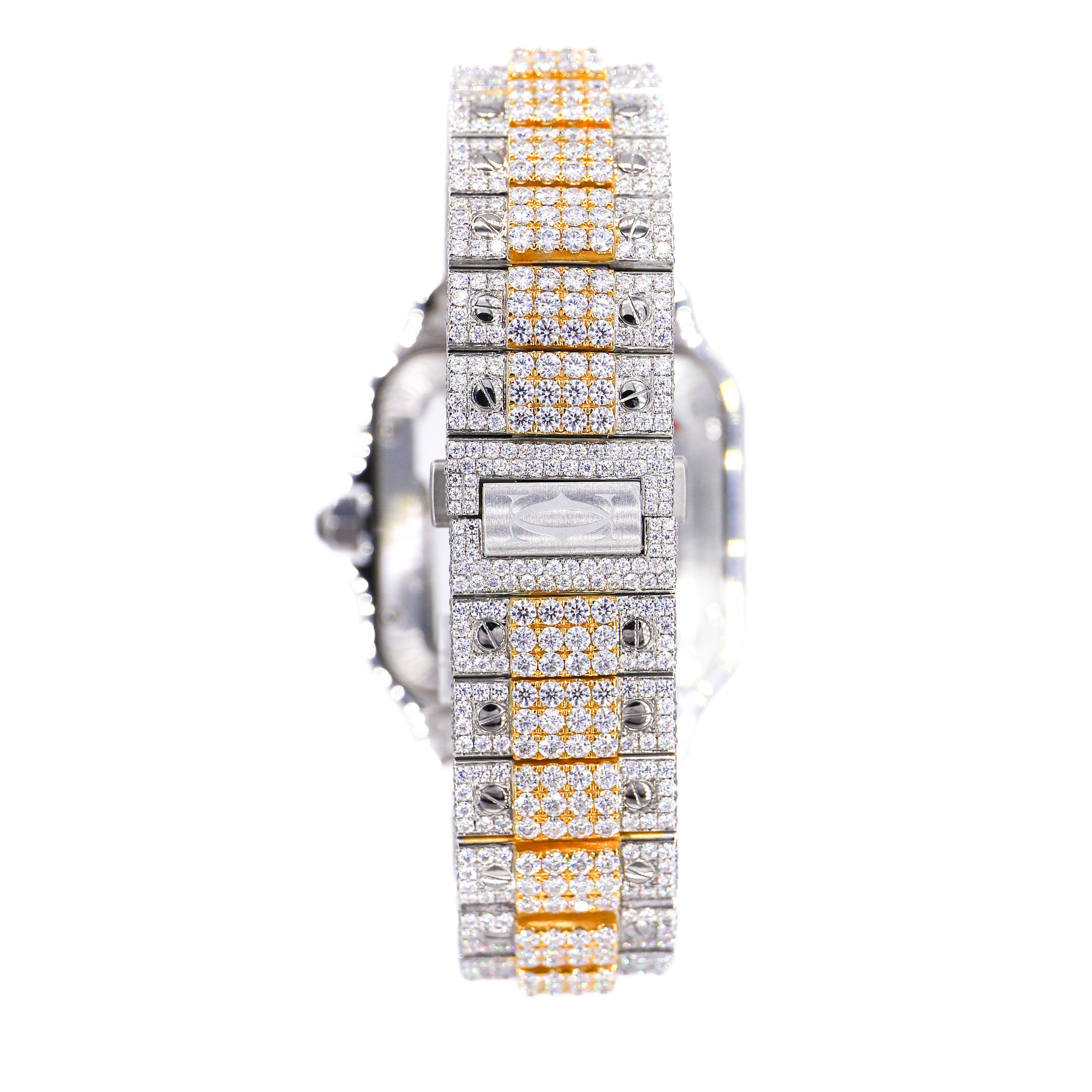 cartier gold and silver moissanite-diamond-watch