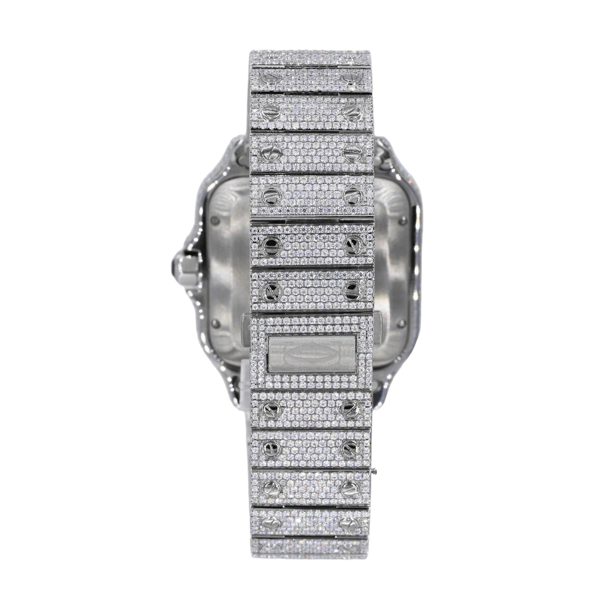cartier silver dial and chain moissanite diamond watch