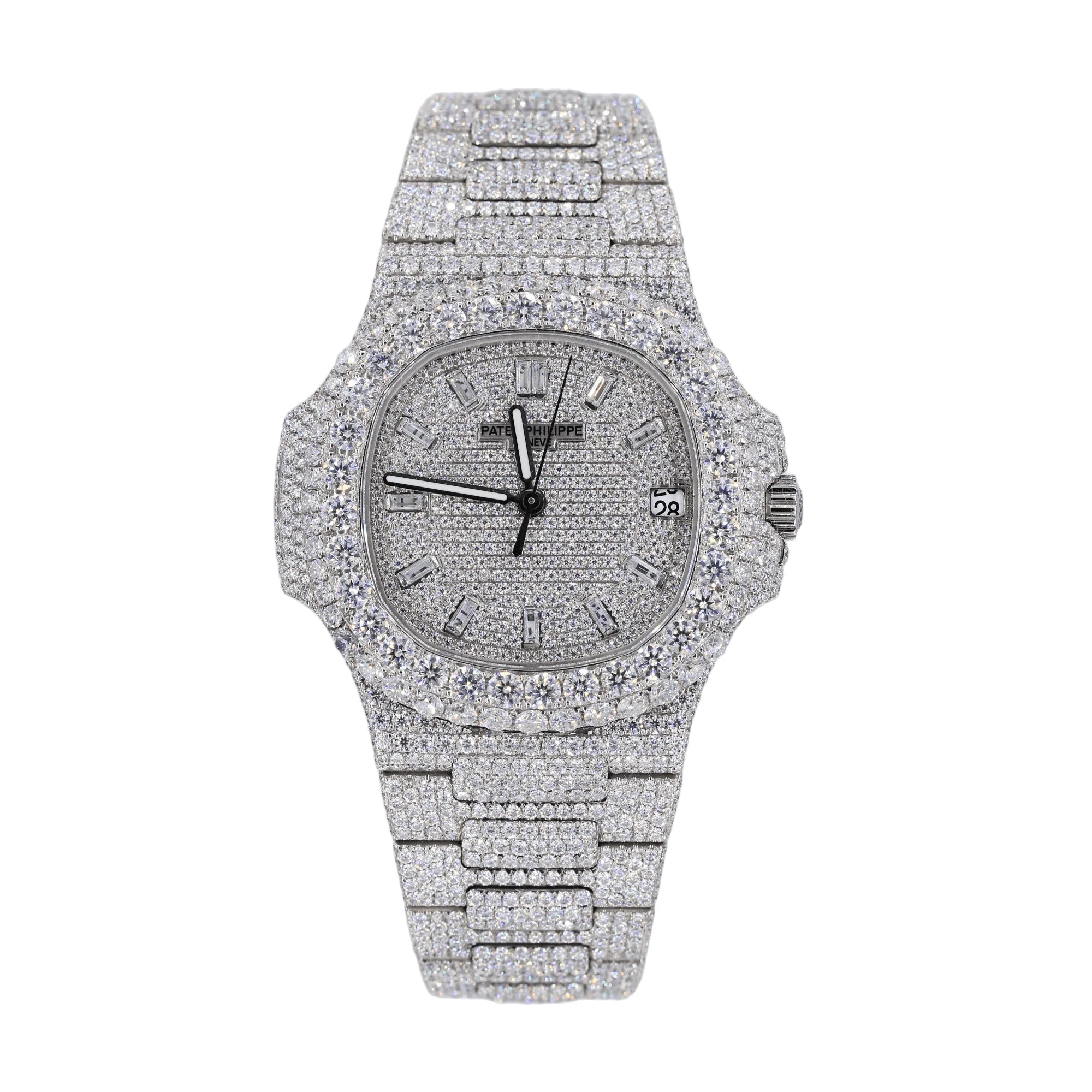patek philippe silver moissanite diamond watch