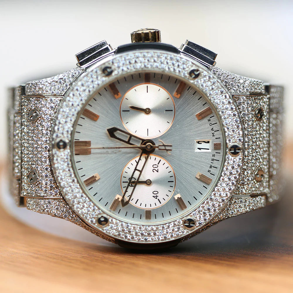 silver chain diamond watch