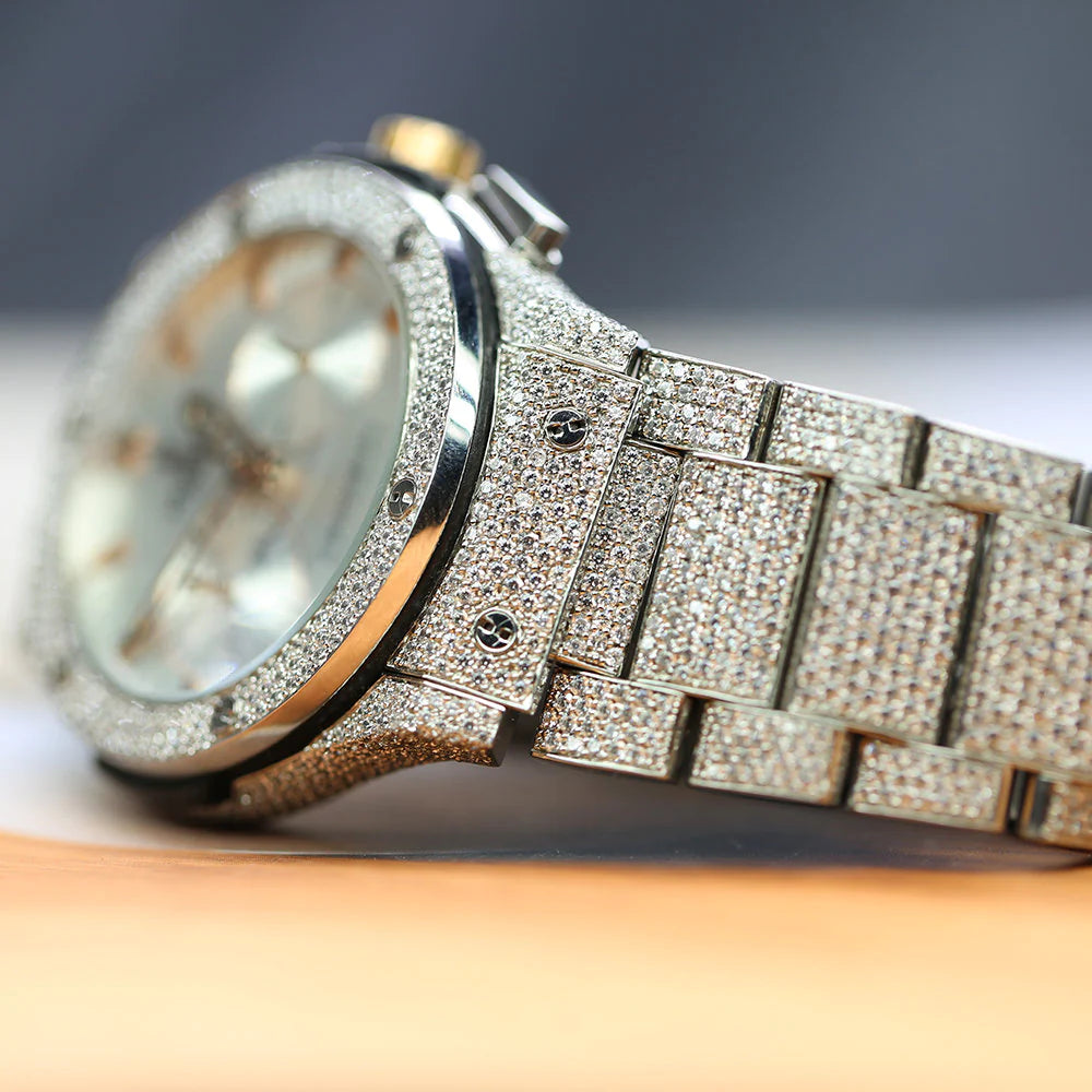 silver chain diamond watch